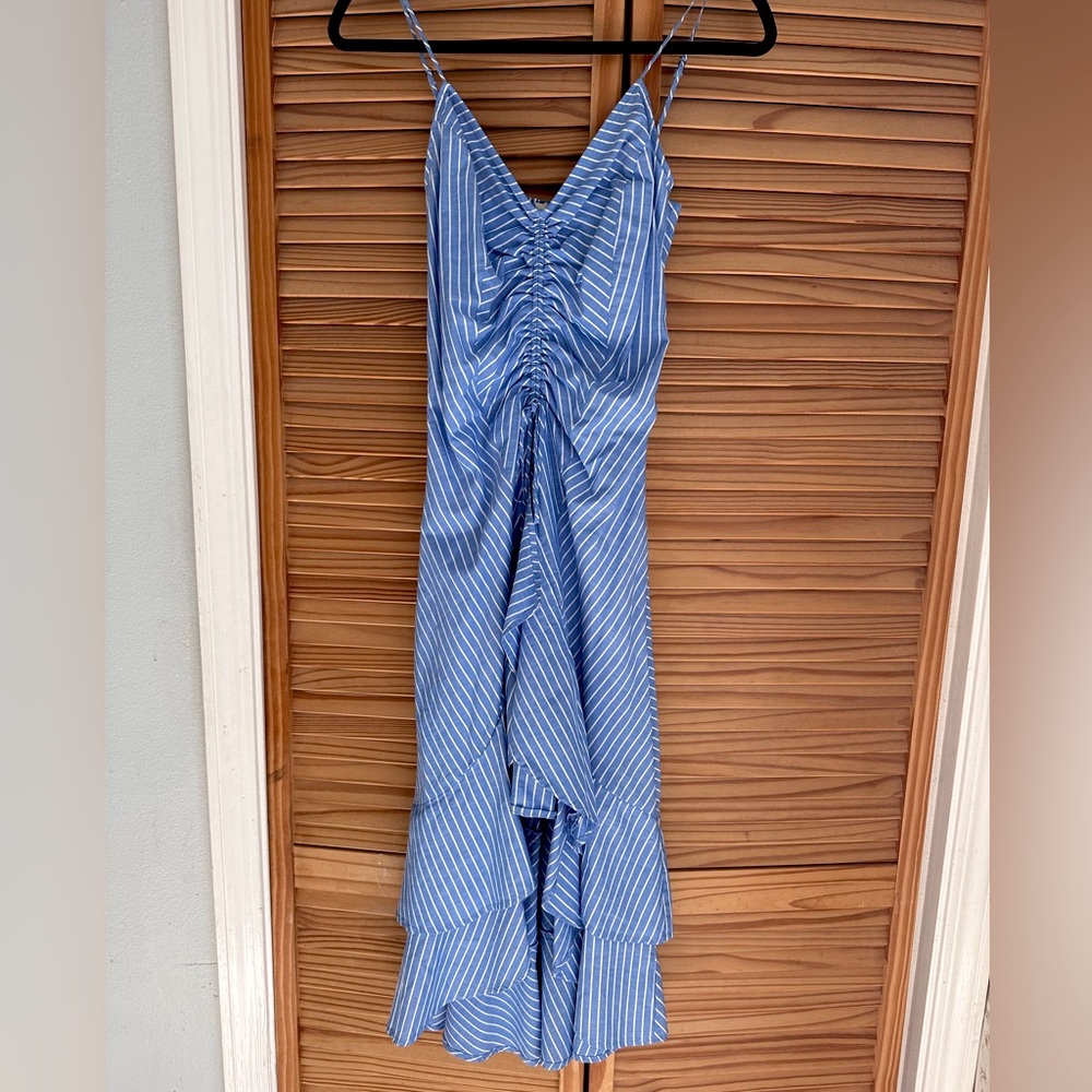 JOIE blue and white striped, high low, Eberta dress.